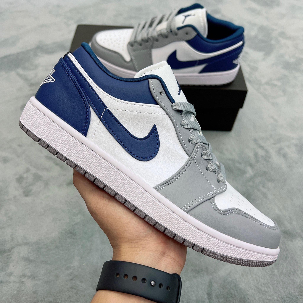 Giày Nike Air Jordan 1 Low French Blue, JD Thấp Trắng Xám Gót Xanh Bản Đẹp Chuẩn SC, Fullbox, Full Phụ Kiện