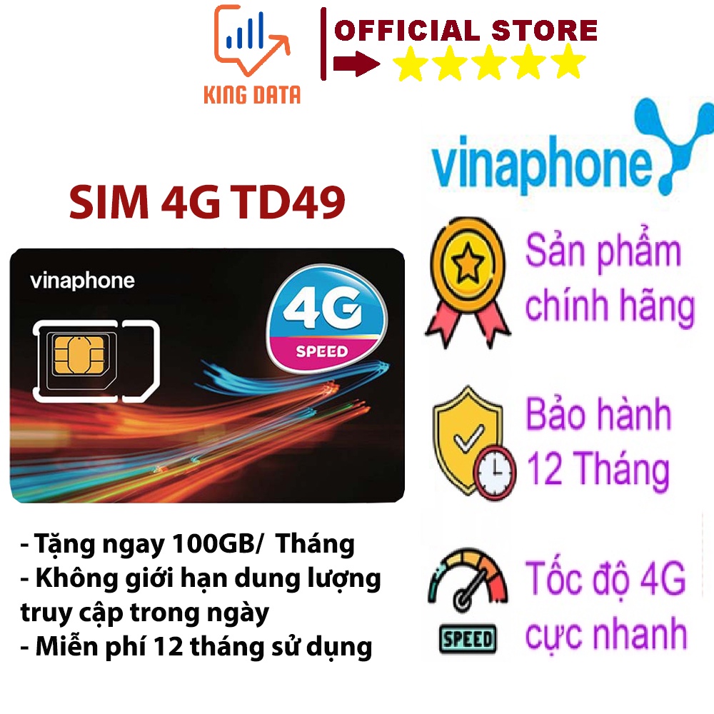 Sim 4G Vinaphone TD49 có ngay 100GB tốc độ cao trong tháng, không giới hạn dung lượng sử dụng trong 