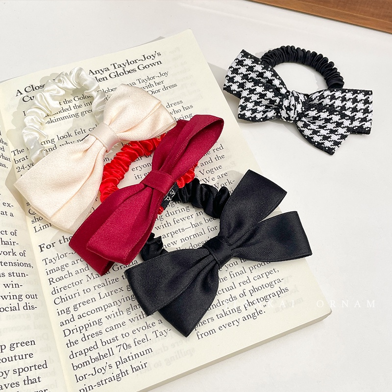 Dây Cột Tóc Cao Su Co Giãn Đính Nơ Bằng Lụa Thời Trang Cho Nữ