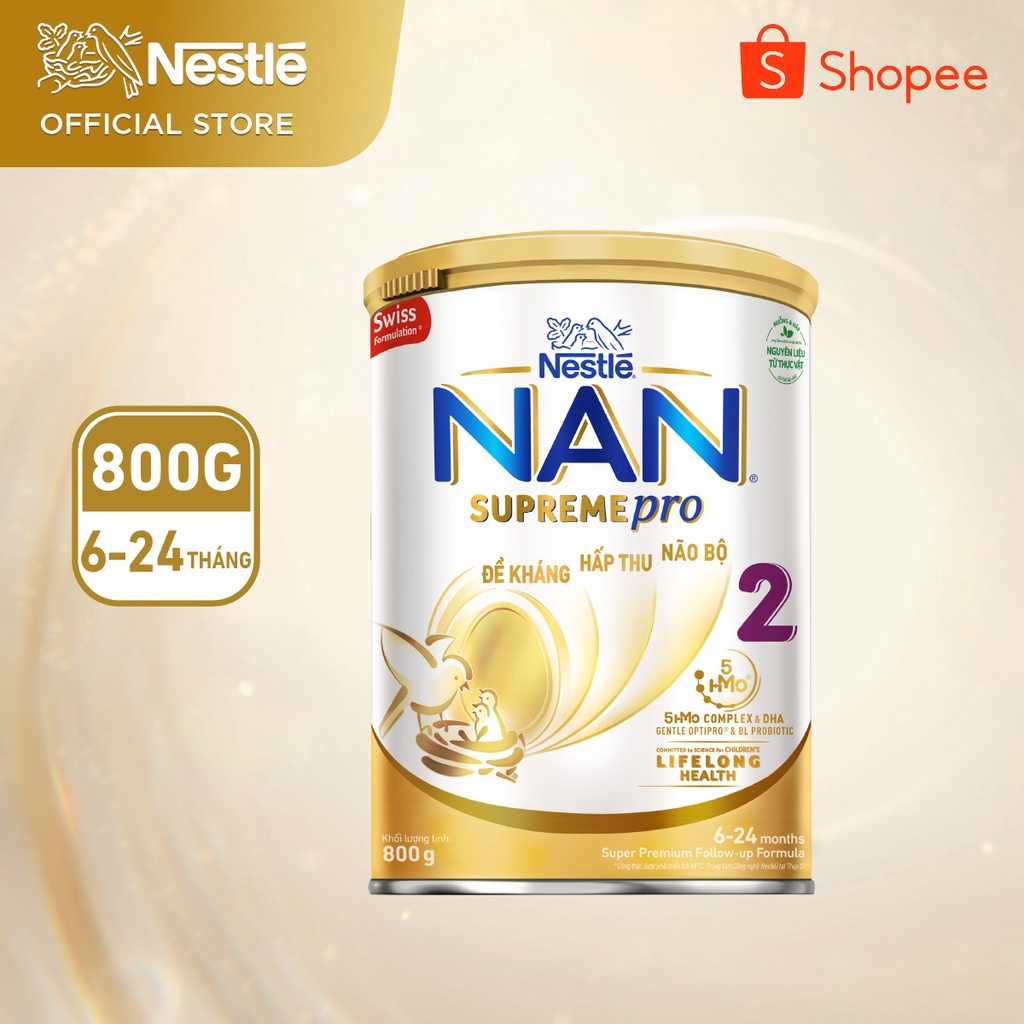 Sữa Bột Nestlé NAN SupremePro 2 lon 800g với 5HMO & đạm Gentle Optipro