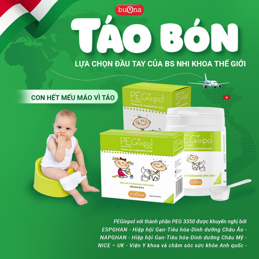 Buona Peginpol Macrogol 3350 - Hỗ Trợ Táo Bón Cấp Và Mãn Tính Cho Trẻ Em - Lọ 100g