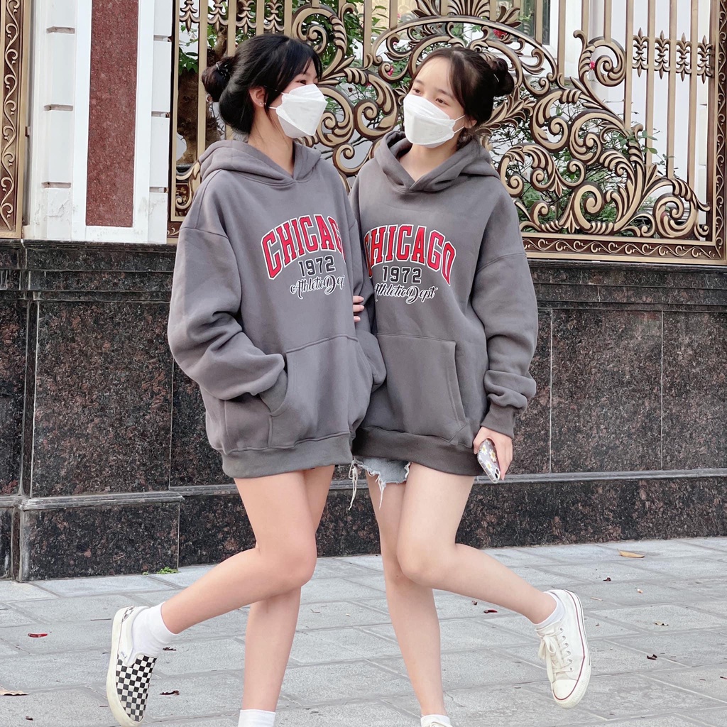 Áo hoodie CHICAGO unisex ullzang nỉ ngoại local brand - Áo khoác nỉ unisex 5 màu có form rộng XL - LOUSI.SG