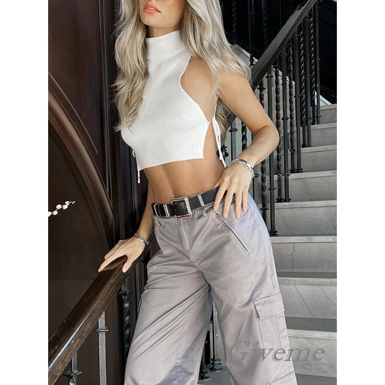 Áo Dệt Kim Sát Nách Cổ Cao Màu Trơn Thời Trang Mùa Thu Cho Nữ