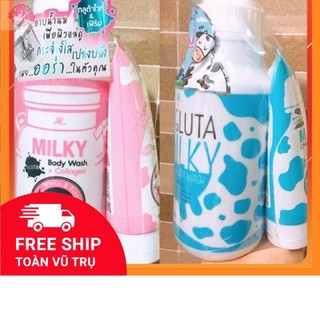 Sữa tắm con bò gluta milky thái lan 800ml tặng kèm sữa rửa mặt bò 190g xanh và hồng