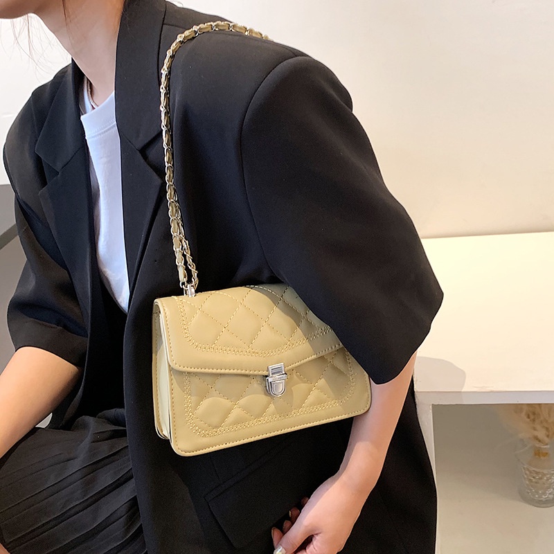 Mischa Túi Đeo Chéo Vai Bằng Da PU Màu Trơn Họa Tiết Hình Thoi Phong Cách Phương Tây Thời Trang