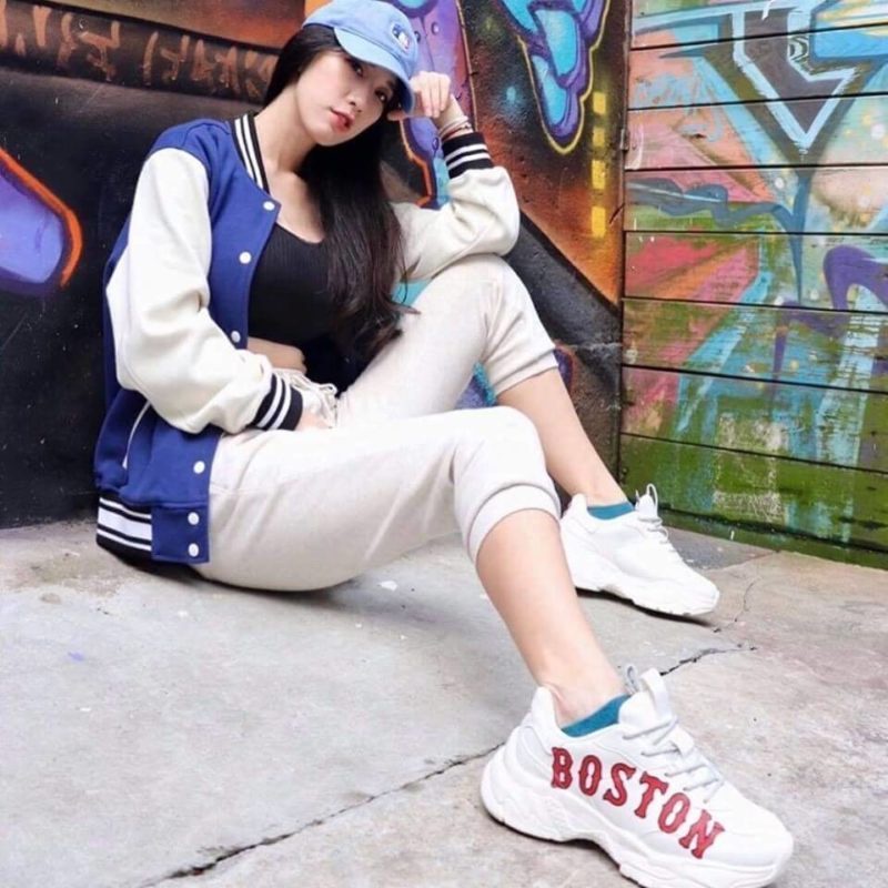 Giày Sneaker MLB Boston, Đế Nâu, LA  hack chiều cao nam nữ cao cấp full box + bill