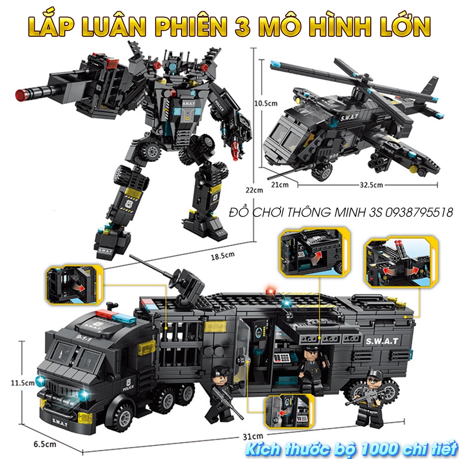 Đồ chơi lắp ráp bé trai: Mô hình lắp ráp tàu chiến, lắp ráp xe cảnh sát robot, tàu vũ trụ