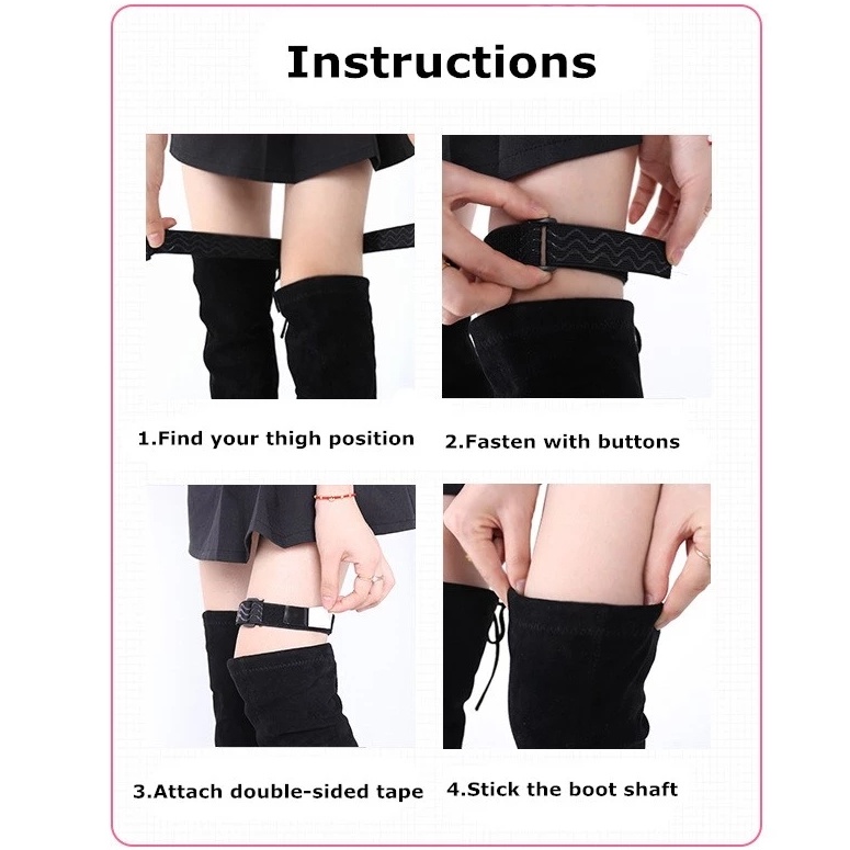 1 Bộ Dây Đai Cố Định Giày Bốt Cao Gót Màu Đen Co Giãn Chống Trượt Chống Rơi Có Thể Điều Chỉnh