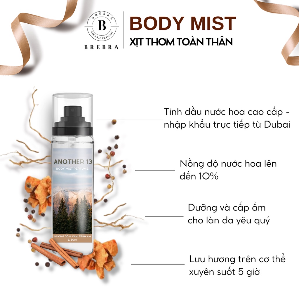 Another 13 - Body mist 50ml có nhũ lưu hương 5 tiếng 35 mùi hương lựa chọn, xịt thơm toàn thân Brebra chai nhỏ gọn