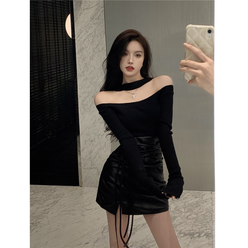 Áo dệt kim tay dài hở vai thời trang cho nữ