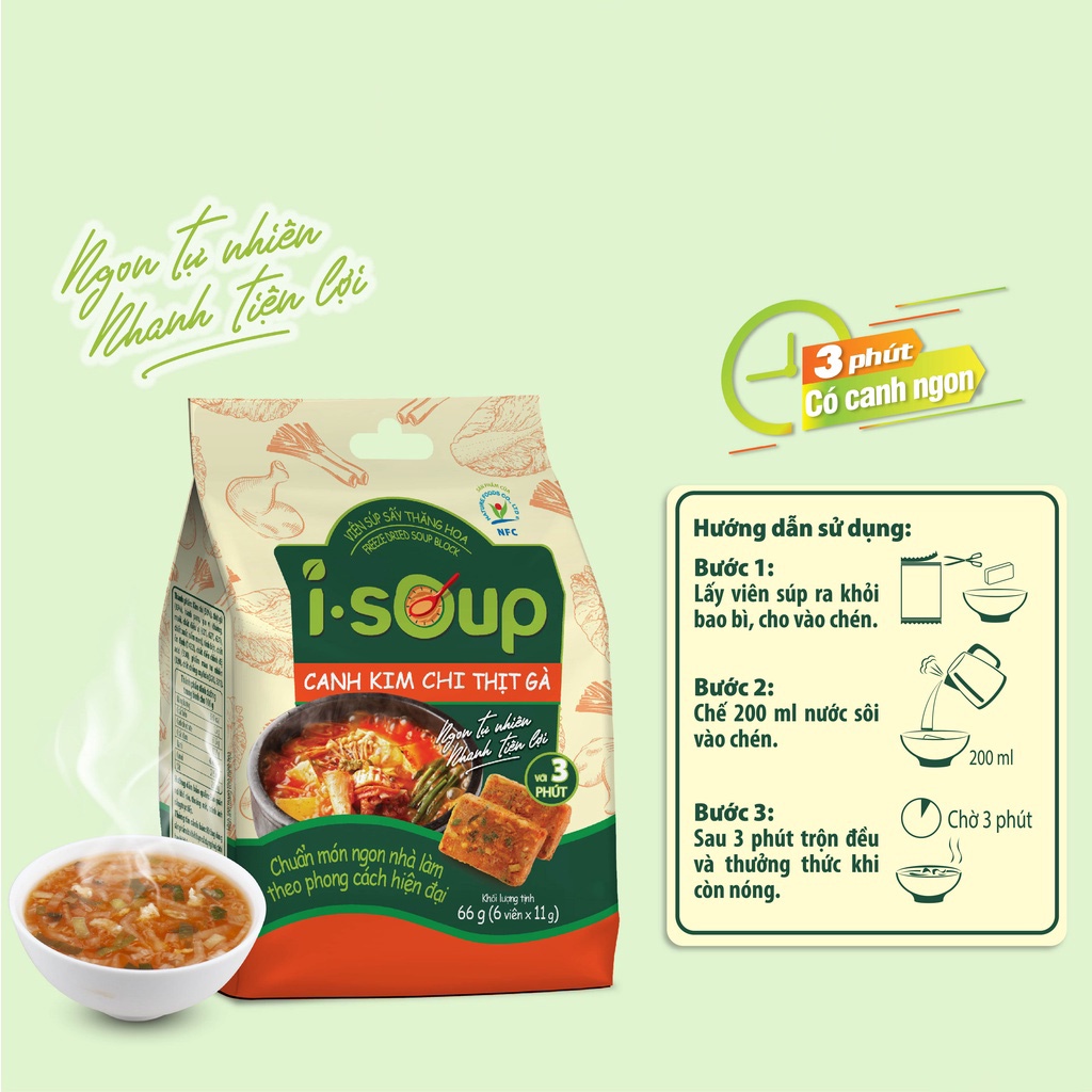 Canh kim chi thịt gà ăn liền I-SOUP 66g túi 06 viên Gomi Mall