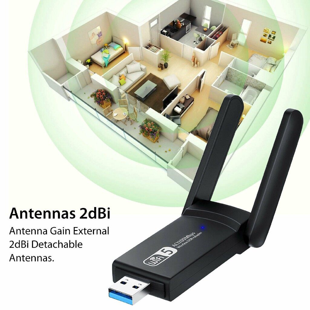 Bộ Chuyển Đổi WIFI Bluetooth USB 3.0 1200Mbps Băng Tần Kép 5GHz 2.4GHz 802.11AC RTL8812BU Dongle Ăng Ten WIFI Card Mạng