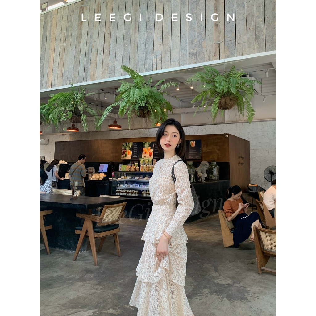Set váy ren Dior LeeGi Design dài tay chất liệu ren thêu mềm cao cấp phong cách sang trọng thanh lịch