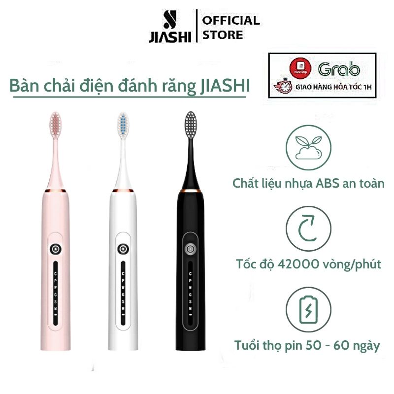 Bàn chải điện đa năng thông minh JIASHI 6 chế độ chăm sóc răng IPX7 chống nước tốc độ quay 42000 vòng/phút BCD02