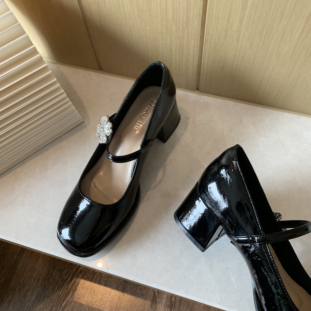 Giày Cao Gót Mary Jane Đế Dày Đính Đá Phong Cách Thời Trang Hàn Quốc Mới SK2023