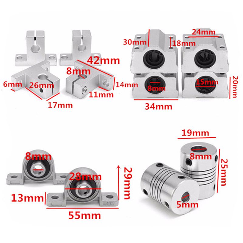Set 15 Phụ Kiện Trục Thanh Trượt Cnc Bằng Nhôm 200Mm