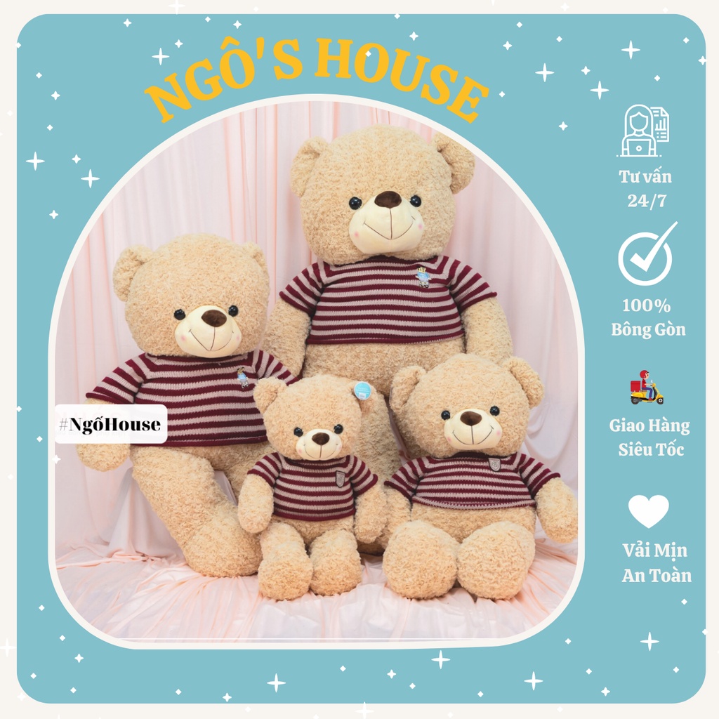 Gấu Bông Teddy Lông Xoắn Áo Len Màu Kem - Hàng nhập cao cấp - NGỐ'S HOUSE