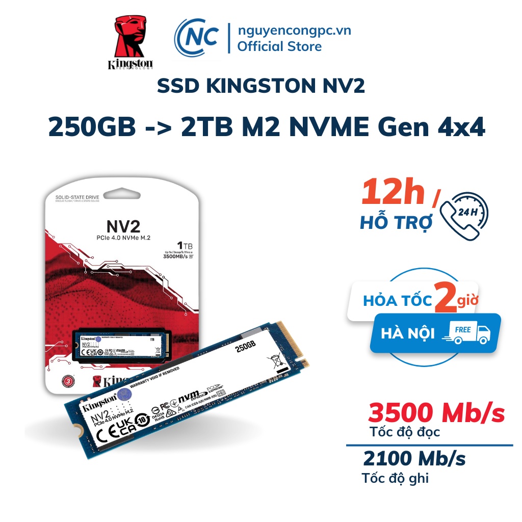 Ổ cứng SSD Kingston NV2 Nvme Gen 4x4 250GB 500GB 1TB tốc độ đọc/ghi lên tới 3.500/2.800 Mb/giây - Chính hãng BH 36T | BigBuy360 - bigbuy360.vn