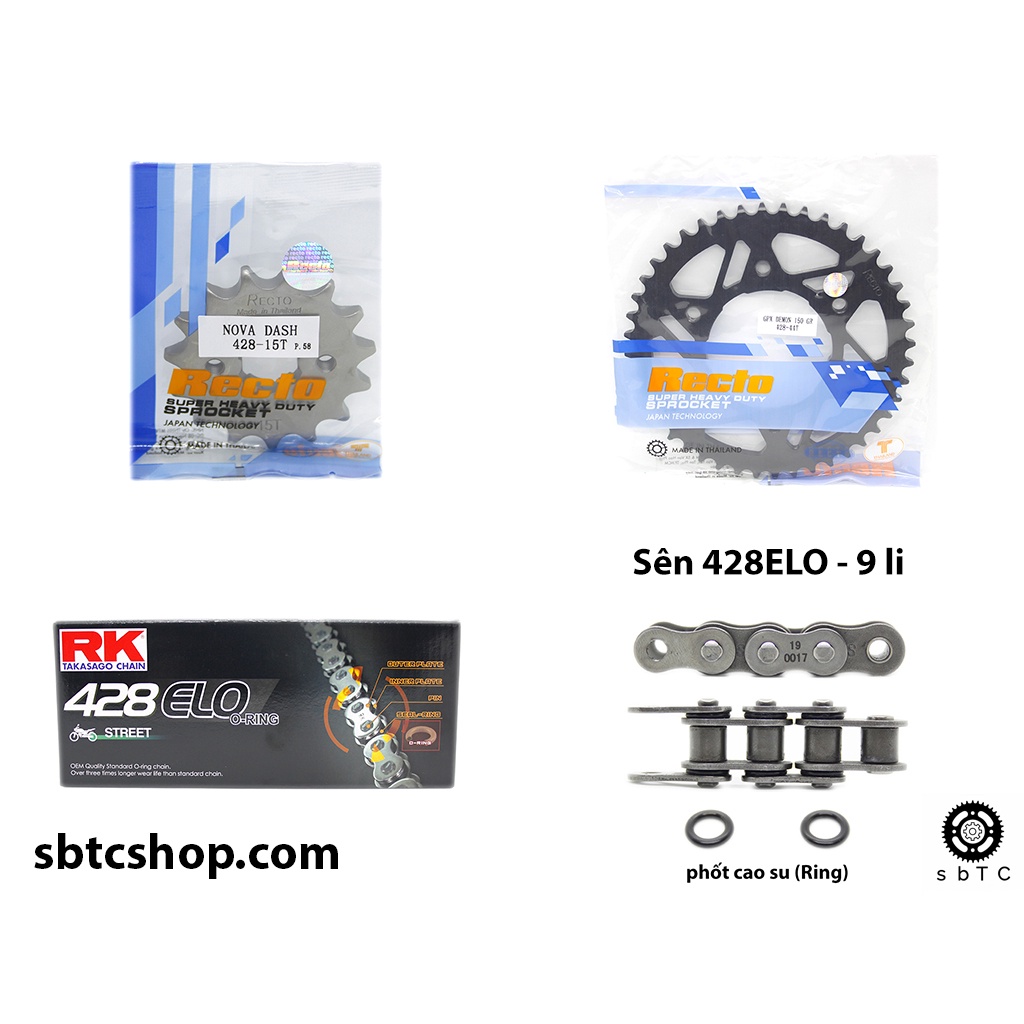 NSD Nhông dĩa RECTO sên RK phốt cao su 428 ELO GPX Demon 150