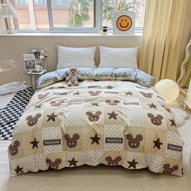 Bộ 4 Món Chăn Ga Gối Poly Cotton 3D Nhập Khẩu - Drap Cotton Tông Vàng Tươi