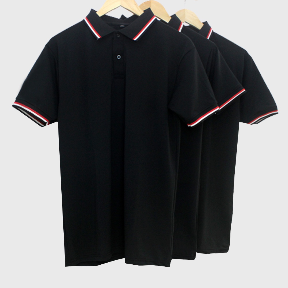{hình thật} Áo Thun Polo Phối Cổ 3 Sọc Màu Đen Nam Nữ Ngắn Tay Cổ Bẻ Vải Cá Sấu Mát Lạnh Ảnh Chụp Thật giá xưởng