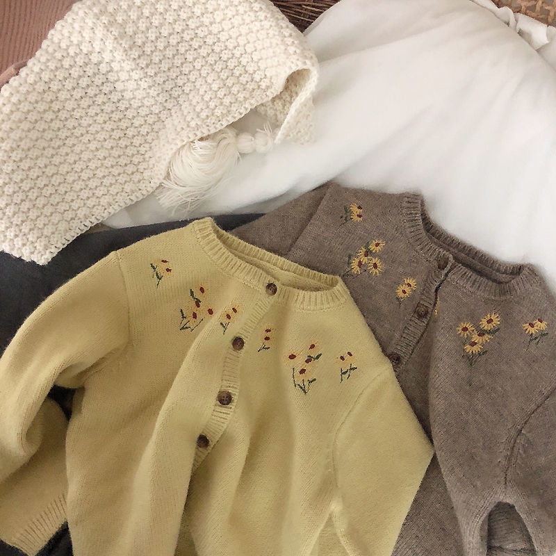 Áo Khoác Cardigan Dệt Kim Thêu Họa Tiết Phong Cách Hàn Quốc Thời Trang Mùa Xuân Mới Cho Bé Gái