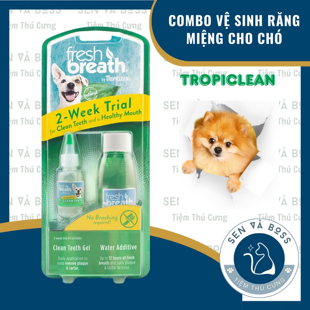 Combo Vệ Sinh Răng Miệng Thú Cưng Gồm 1 Nước Vệ Sinh + 1 Gel Vệ Sinh Răng Miệng Cho Chó-Tropiclean-Hôi Miệng-Cao Răng