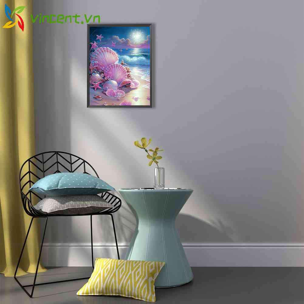 Tranh Đính Đá Kim Cương Toàn Bộ 5D DIY Hình Bãi Biển