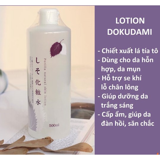 Nước hoa hồng tía tô Nhật Bản Perilla Natural Skin Lotion 500ml, toner tía tô cân bằng da, lotion cho da mụn