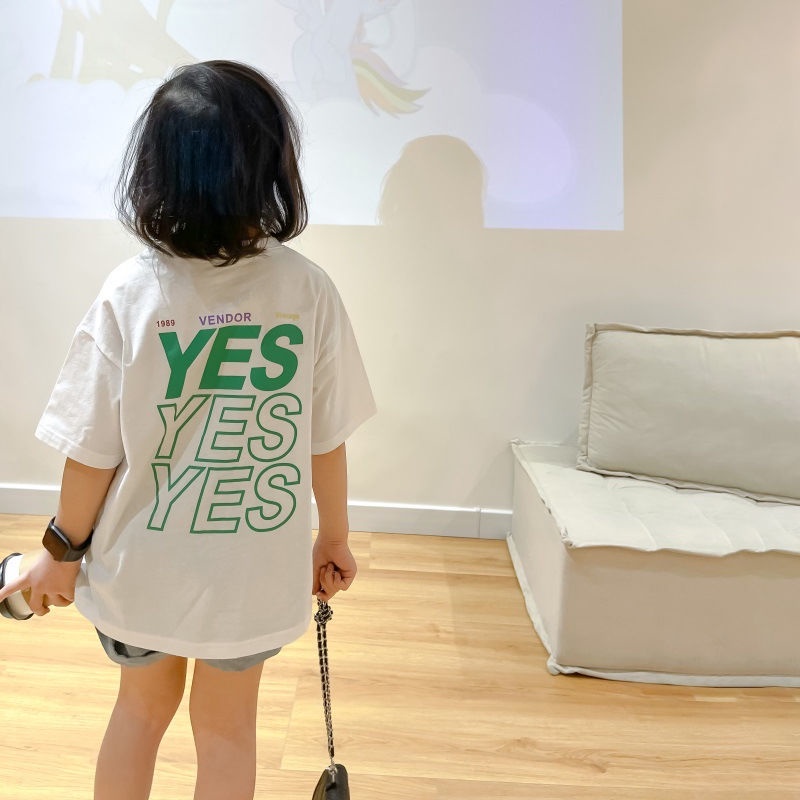 Áo Thun Cotton Ngắn Tay Dáng Rộng In Chữ Thời Trang Mùa Hè 2022 Cho Bé
