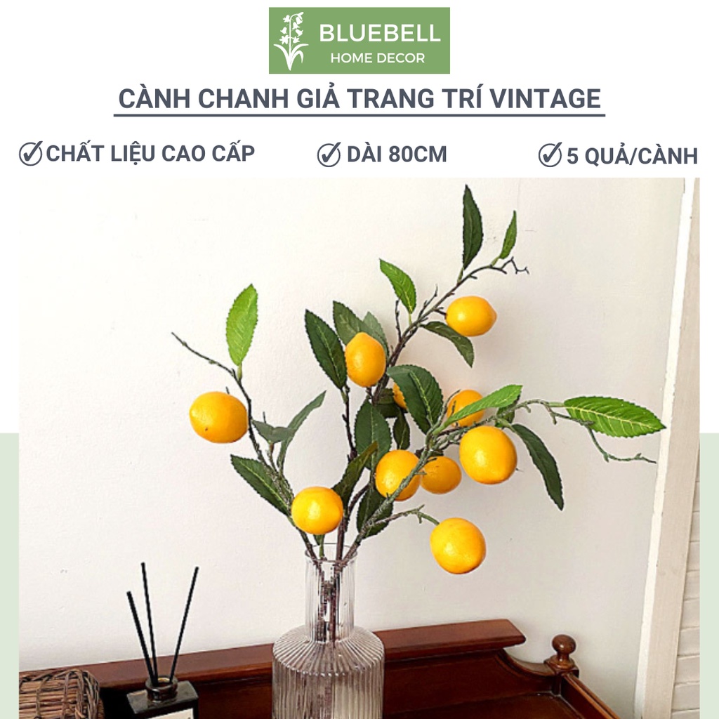 Cành Chanh Vàng Giả Cây Chanh Giả Decor Trang Trí Nhà Cửa Phong Cách Hàn Quốc, Vintage BlueBell