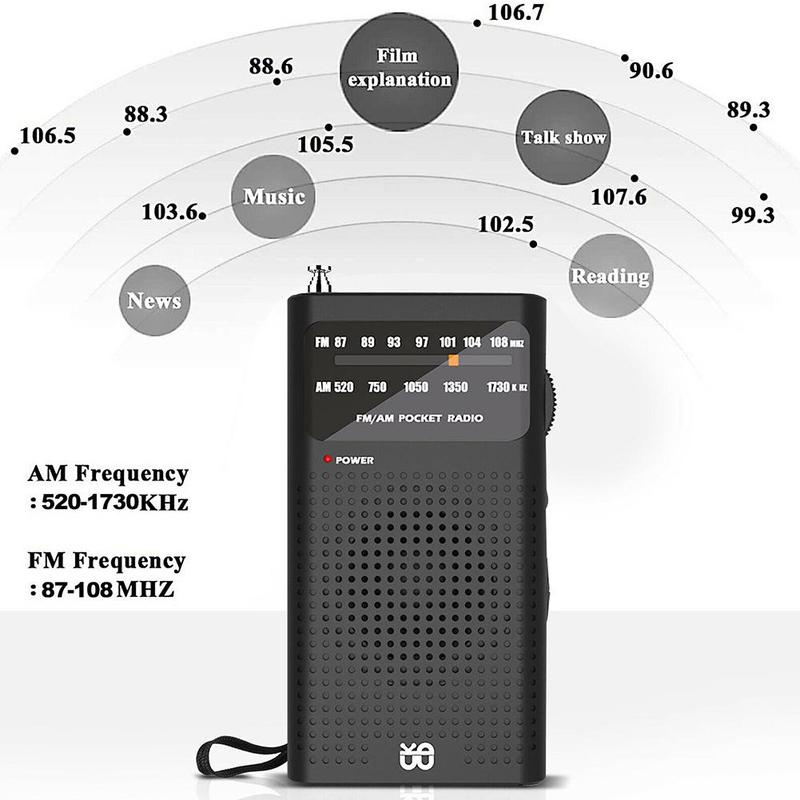 Radio Mini AM / FM Hai Băng Thông Báo Thời Tiết Cho Đi Bộ Đường Dài I8J4