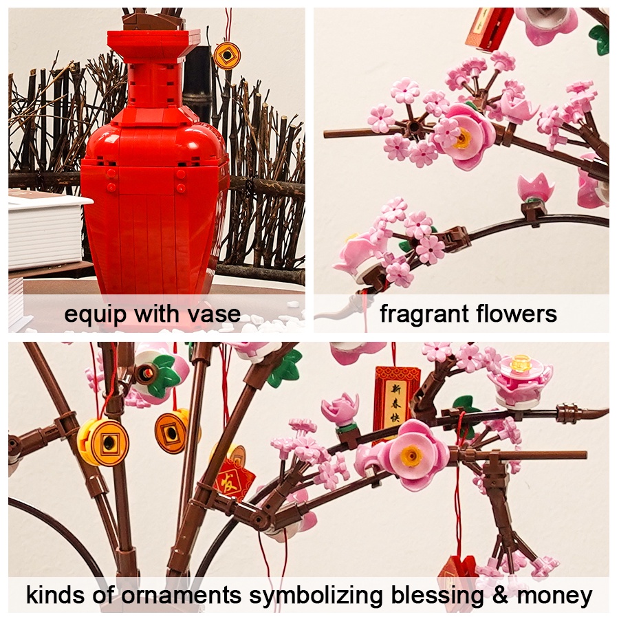 Đồ chơi lắp ráp mô hình tết Hoa đào QZL 92021 Flower Bouquet Building Blocks Sets Peach Blossom món quà lễ hội mùa xuân