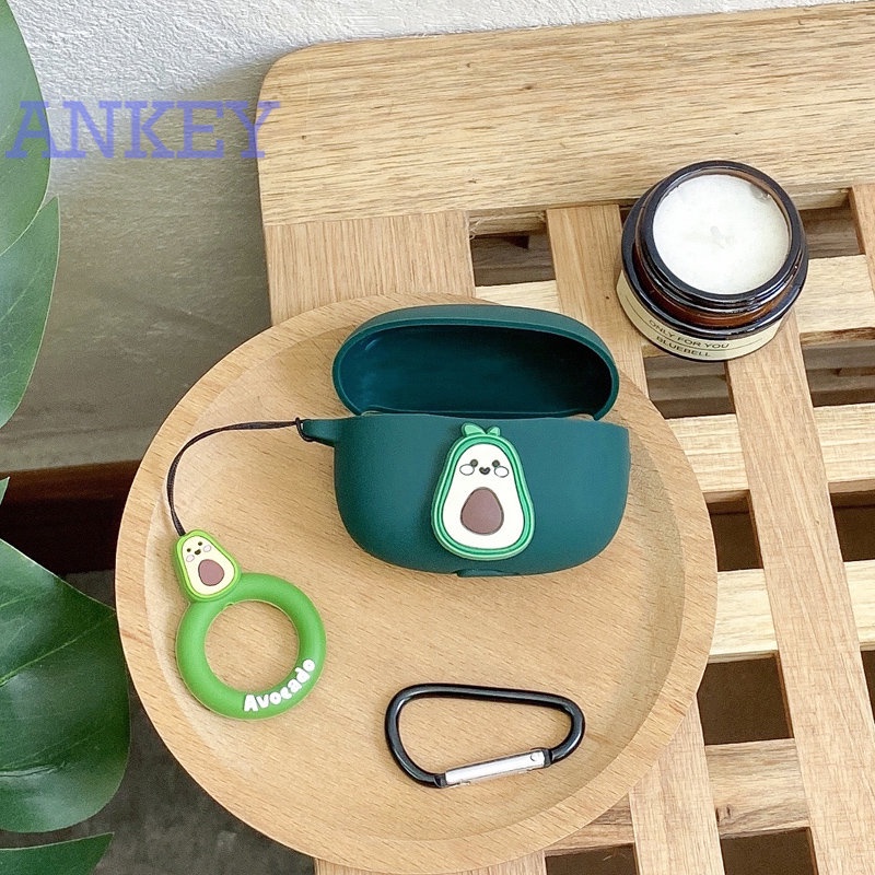 Soundpeats Free2 Classic Case Cute Avocado cartoon Ring Chain Rope Earphone Case Silicone Shockproof Protect Box