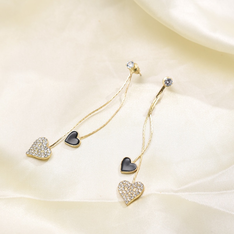 Bông Tai Dáng Dài Mặt Hình Trái Tim Đính Đá Phối Tua Rua Lưng Thời Trang Dự Tiệc Cưới