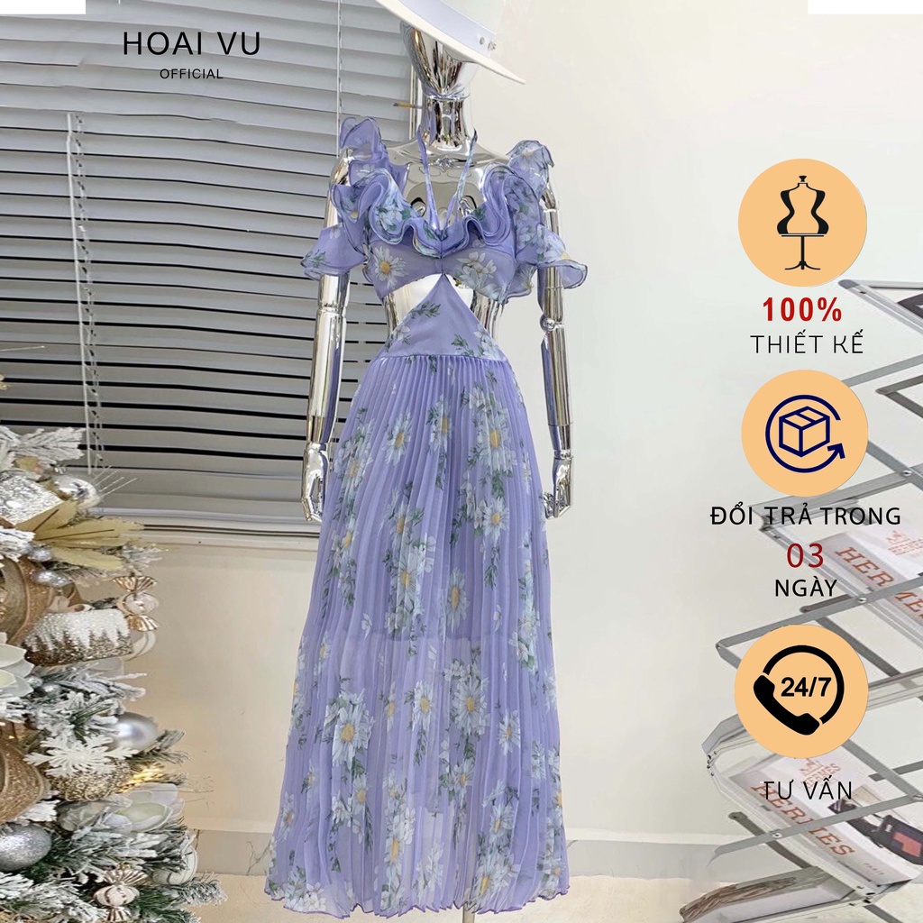 Maxi Ashley yếm cut out xếp li màu tím