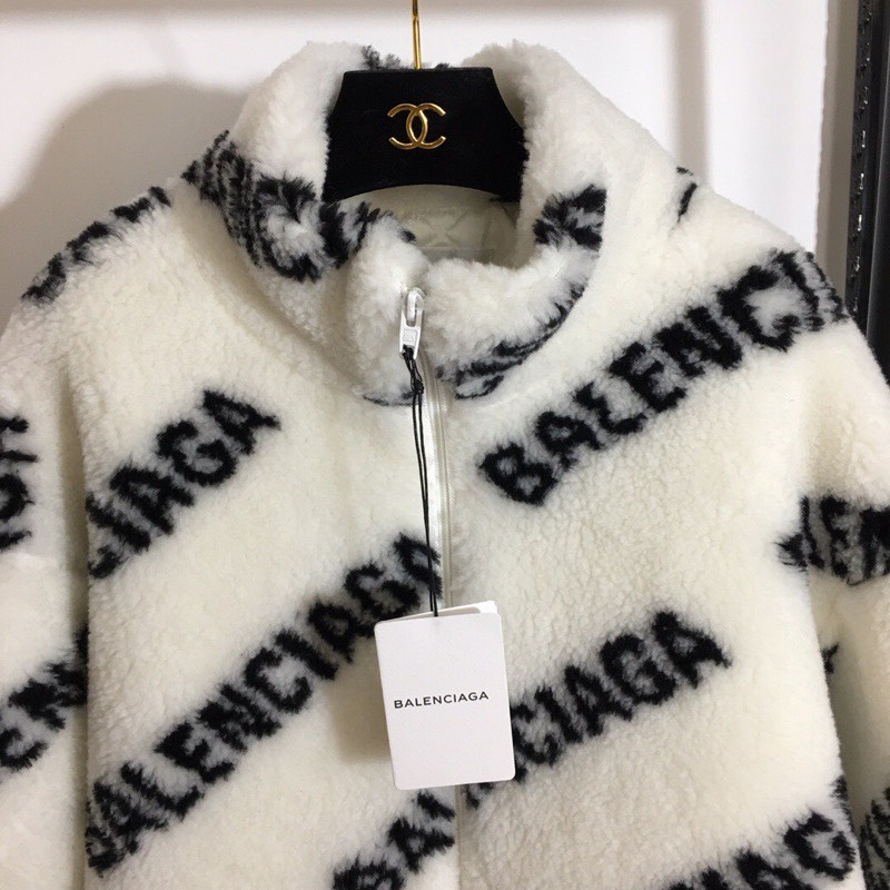 Áo khoác lông nam nữ Balen chữ sọc chéo áo khoá zip kéo bo ống lót gió dày dặn cao cấp