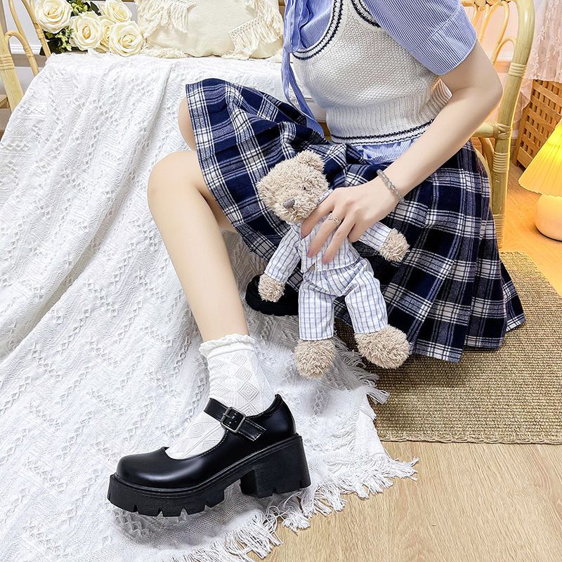 Giày Da Cao Gót Hở Ngón Đế Dày Phong Cách Lolita