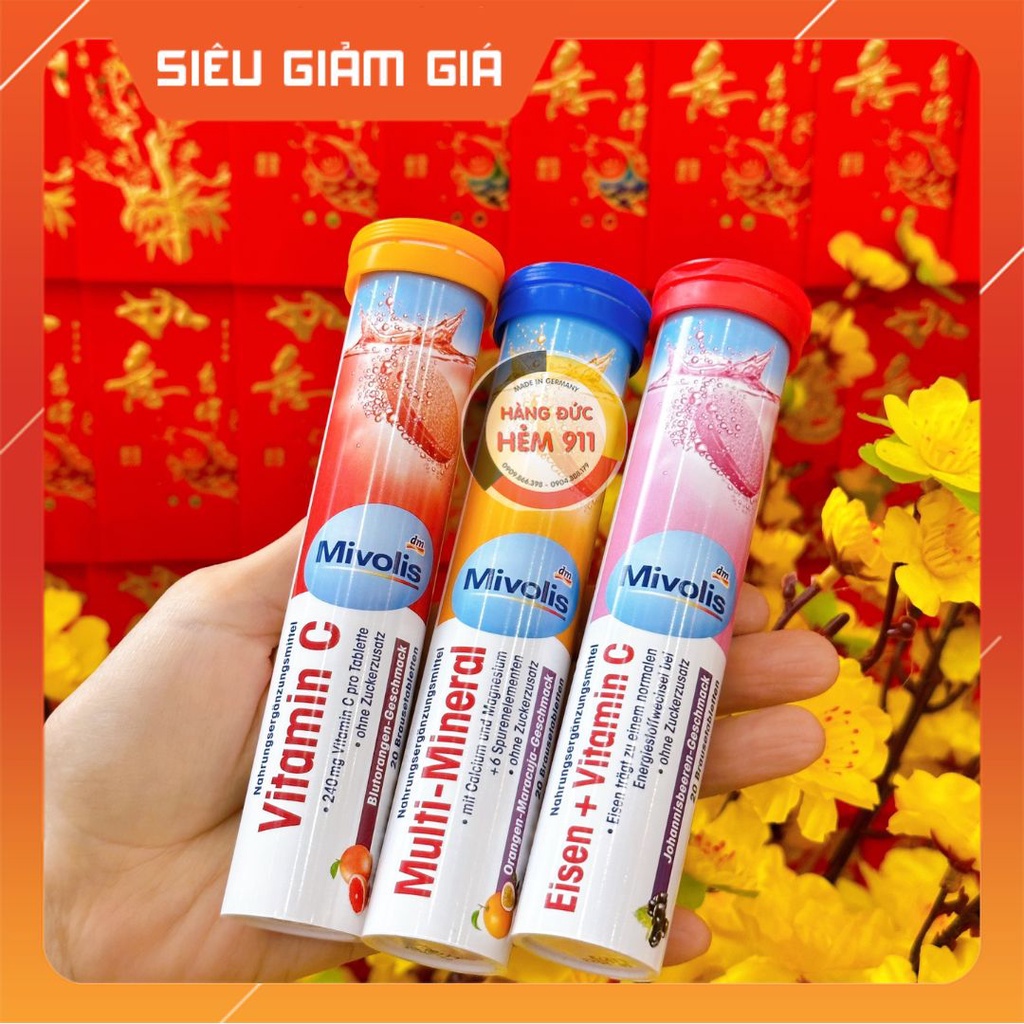 Viên sủi C Zink Vitamin tổng hợp khoáng chất tăng đề kháng Mivolis 20 viên nội địa Đức