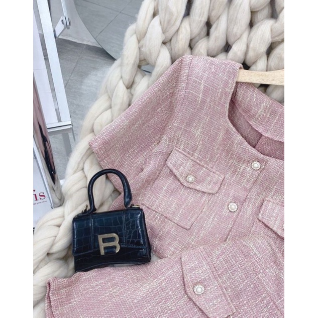 Set dạ tweed hồng kèm quần short