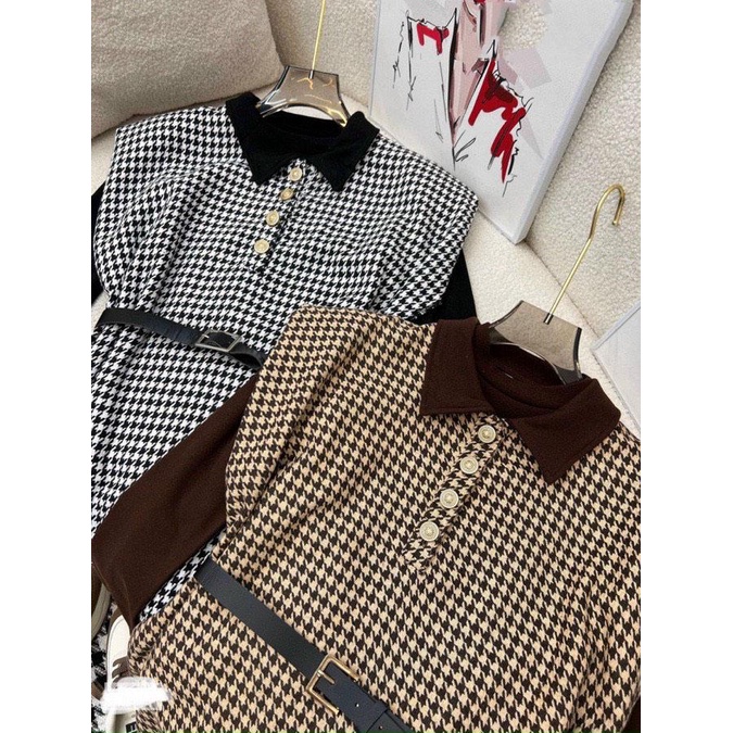 [ SVD61 ] Set váy dạ kẻ kèm áo