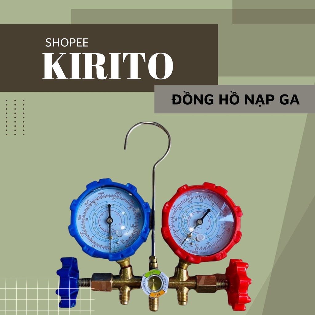 Bộ đồng hồ đôi nạp gas điều hoà, đo áp suất gas máy lạnh, kèm dây nạp chuyên dụng (bộ đồng hồ nạp ga cho thợ điện lạnh)