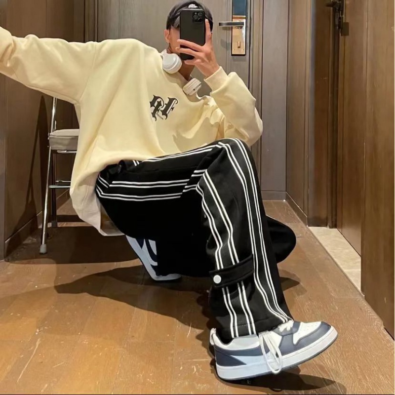 Quần Dài Thể Thao Ống Rộng Họa Tiết Kẻ Sọc Thời Trang Đường Phố Cho Nam