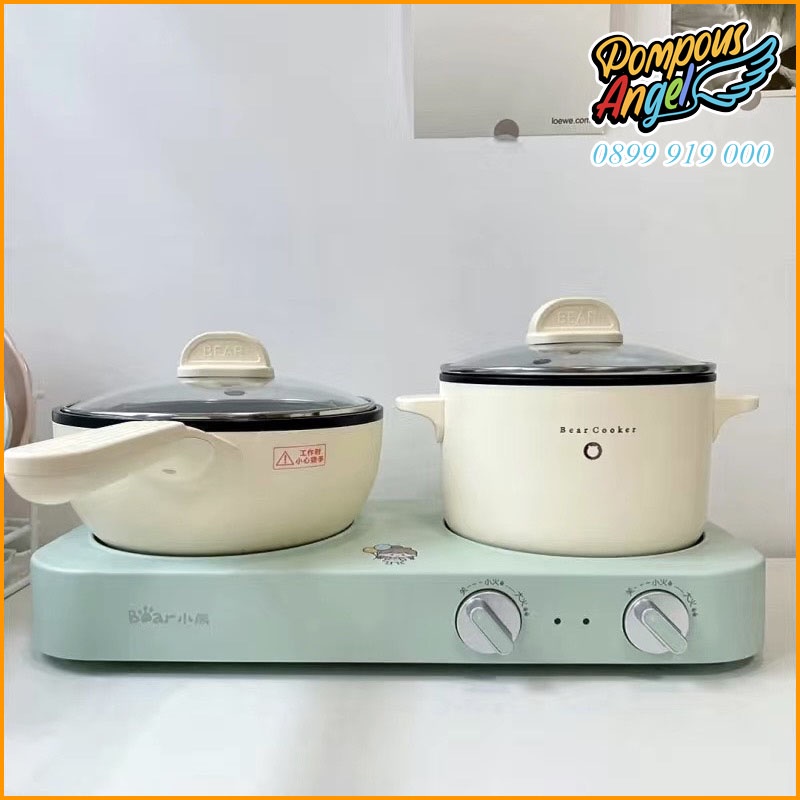 Bếp điện đôi kèm nồi chảo đa năng BEAR DRG-E12J1  mẫu mới 2023 bảo hành 12 tháng