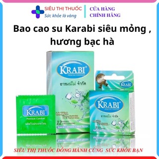 Bao cao su Krabi Siêu mỏng, Hương bạc hà – Ultrathin Cool Krabi Premium Condoms Hộp 12 chiếc