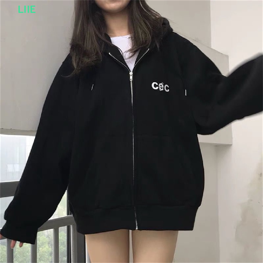 Áo Khoác Khóa Kéo Có Nón In Chữ Y2K Thời Trang Harajuku Cho Nữ