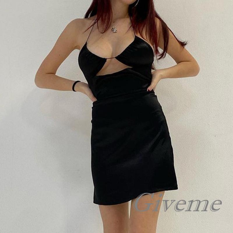 Đầm Mini Nữ Không Tay Cổ Khoét Sâu Màu Sắc Thời Trang