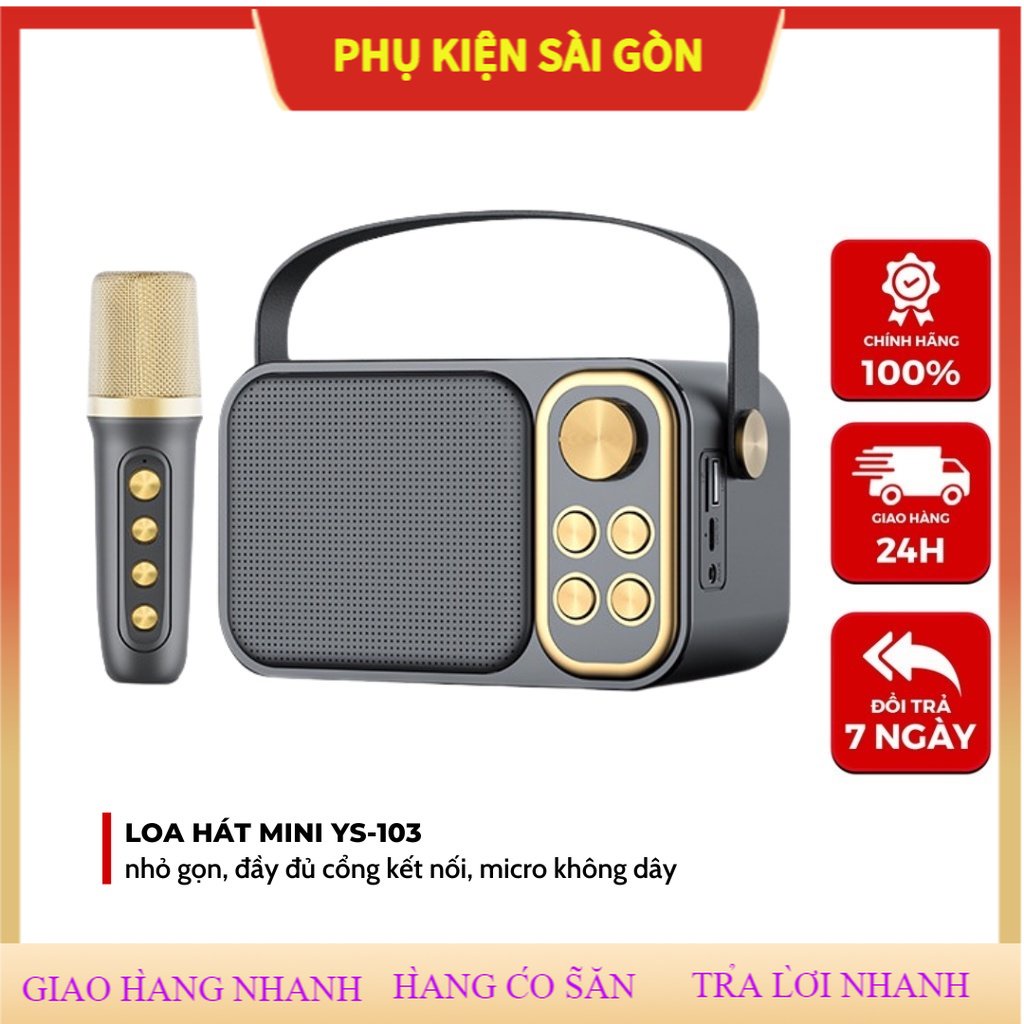 Ship nhanh Loa Karaoke Bluetooth YS-103 Kèm 1 Micro Không Dây, Âm Thanh Siêu Hay, Thiết Kế Sang Trọng Nhỏ Gọn Tiện Lợi