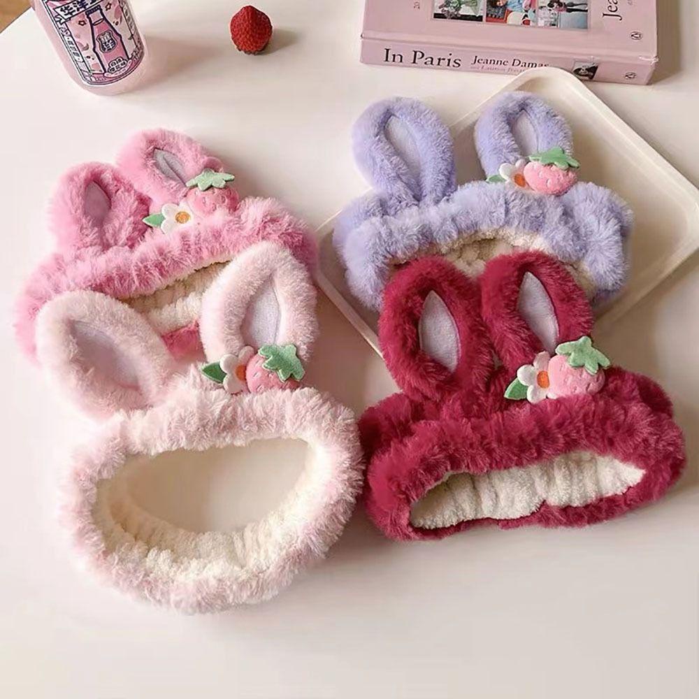 ANEMONE Băng Đô Cài Tóc Bằng Vải Bông Không Trơn Họa Tiết Hoa / Dâu Hoạt Hình Dễ