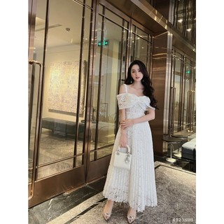 Đầm dài trễ vai xòe xếp li ren 4323 - Đầm nữ thời trang